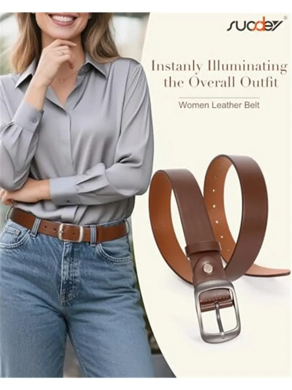 Womens Faux Leather Belt Adjustable Vintage Buckle Dress Jeans Waist Belt